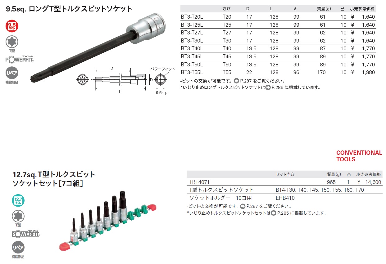 京都機械工具(KTC) 12.7mm (1 2インチ) T型 いじり止め トルクス ビットソケット セット 7個組 TBT407TH - 3